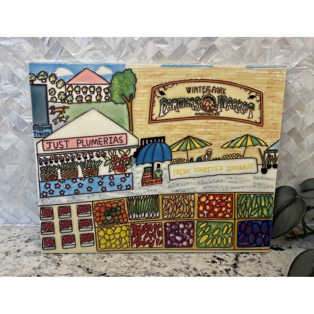 Large 3D Raised Ceramic Wall Hanging Winter Park,Fl Farmers Market Flowers Fruit